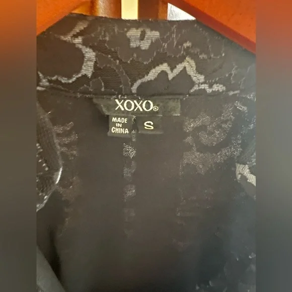 Xoxo y2k vintage black lace open front mandarin collar ruched tank top - Picture 6 of 8